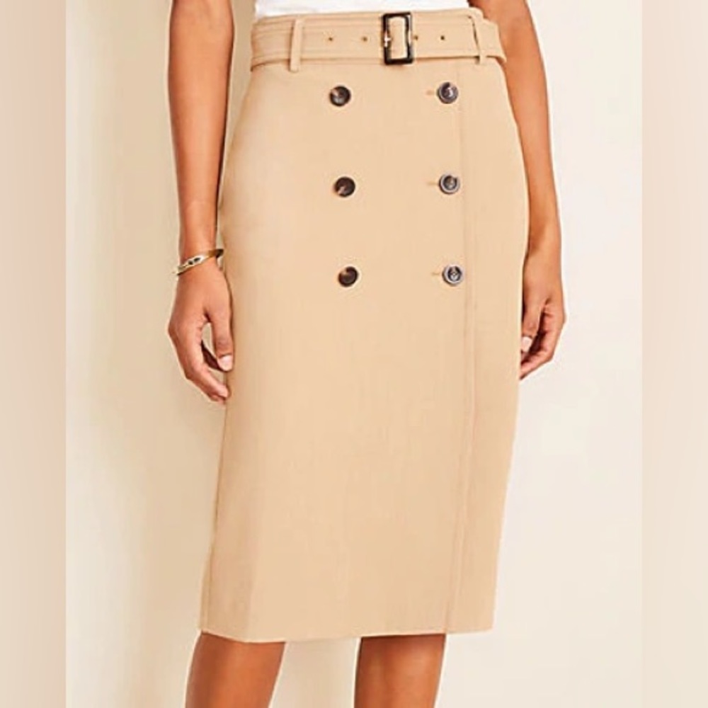 Ann Taylor Belted Trench Pencil Skirt Camel Size 2